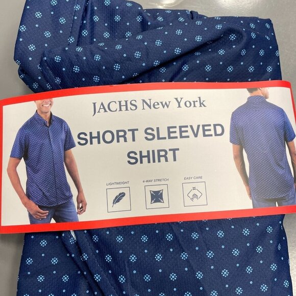 NEW Jachs New York Men's M Short Sleeve Button-Up Shirt Navy Blue - Picture 9 of 10